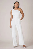 White Plus Size One Shoulder Long Formal Jumpsuit