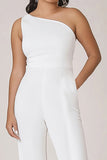 White Plus Size One Shoulder Long Formal Jumpsuit