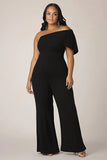 Plus Size Black One Shoulder Long Formal Jumpsuit
