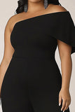 Plus Size Black One Shoulder Long Formal Jumpsuit