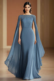Sheath Grey Blue Chiffon Long Formal Dress with Maxi Shawl