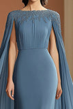 Sheath Grey Blue Chiffon Long Formal Dress with Maxi Shawl