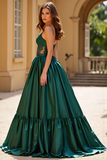 Dark Green Ball Gown Lace V-Neck Long Prom Dress