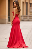 Red Strapless Satin Mermaid Long Prom Dress with Slit