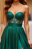 A Line Dark Green Sweetheart Long Prom Dress with Slit
