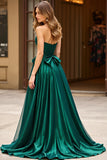 Dark Green Long Ball Gown Sweetheart Prom Dress with Bows