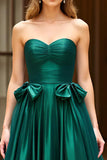Dark Green Long Ball Gown Sweetheart Prom Dress with Bows