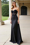 Black Long Sweetheart Sheath Prom Dress with Lace