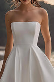 Simple A Line Satin Strapless White Long Graduation Dress