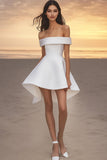 White Satin Off the Shoulder Mini A Line Graduation Dress