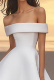 White Satin Off the Shoulder Mini A Line Graduation Dress