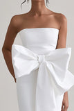 White Mermaid Strapless Satin Long Graduation Dress with Bowknot