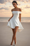 White A Line Satin Off the Shoulder Short Flowy Graduation Dress