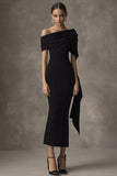 Black Sheath One Shoulder Long Black Tie Dress