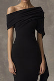 Black Sheath One Shoulder Long Black Tie Dress