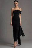 Elegant Black Sheath Off the Shoulder Long Black Tie Dress