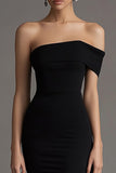 Elegant Black Sheath Off the Shoulder Long Black Tie Dress