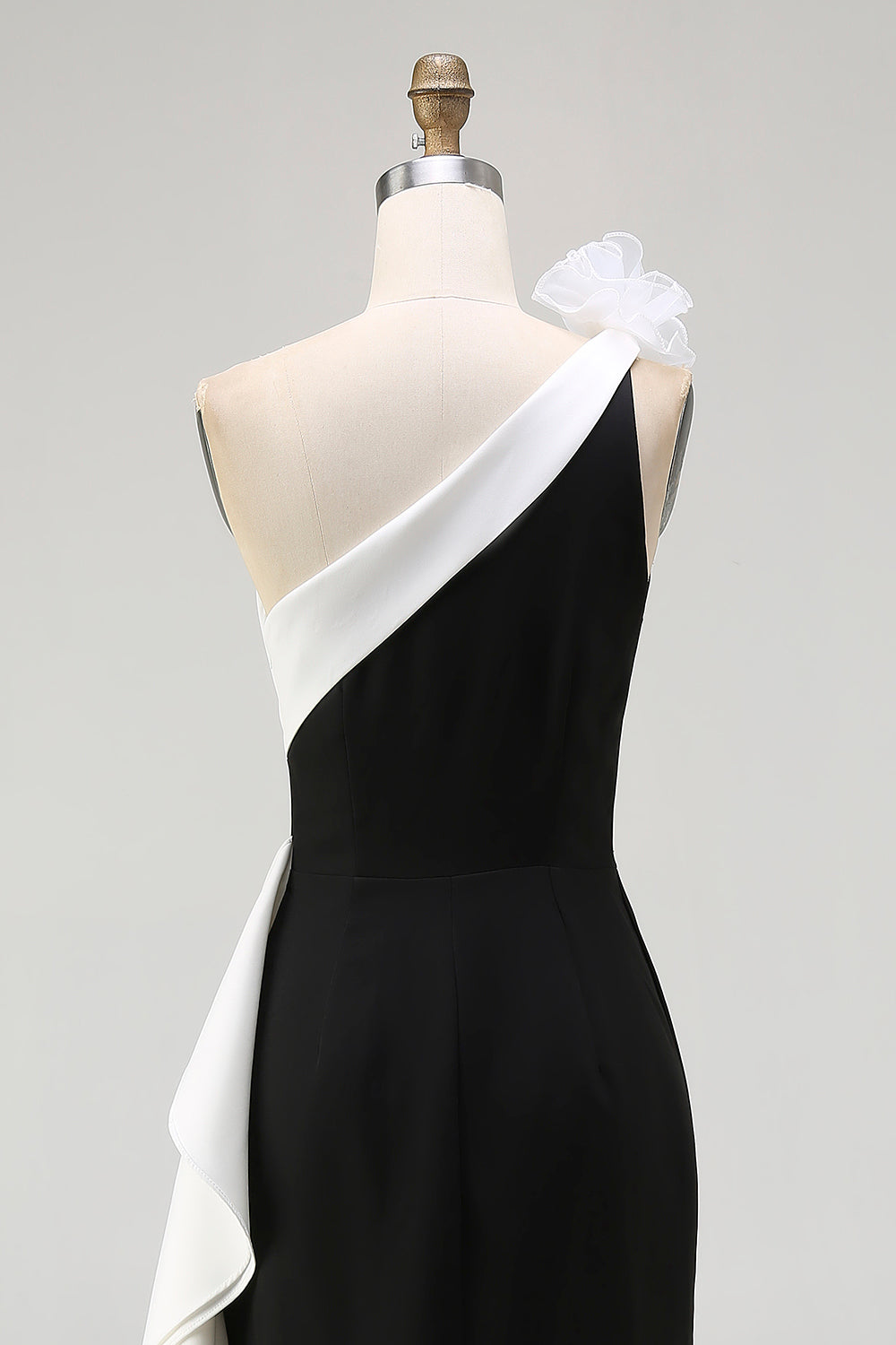 Leely Women Black White Sheath Long Black Tie Dress with Ruffles 3D Flowers One Shoulder Formal Dress – leelyuk Leely Women Black White Sheath Long Black Tie Dress with Ruffles 3D Flowers One Shoulder Formal Dress – leelyuk