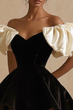 A Line Black Off the Shoulder Mini Black Tie Dress with Ruffles