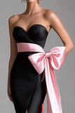 Black Pink Sweetheart Bowknot Sheath Long Black Tie Dress with Slit