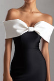 Bodycon Short Black White Off the Shoulder Black Tie Dress with Bow