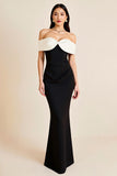 Elegant Sheath White Off the Shoulder Long Black Tie Dress