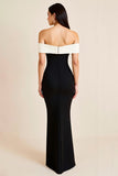 Elegant Sheath White Off the Shoulder Long Black Tie Dress