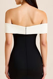 Elegant Sheath White Off the Shoulder Long Black Tie Dress