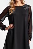 2 Piece Black Long Sleeves Chiffon Mother of the Bride Pantsuit