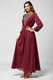 Burgundy Long Sleeves A Line Chiffon Mother of the Bride Dress