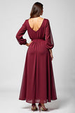 Burgundy Long Sleeves A Line Chiffon Mother of the Bride Dress