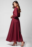 Burgundy Long Sleeves A Line Chiffon Mother of the Bride Dress