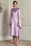 Lilac Scoop Sheath Tea-Length Formal Dress with Cape