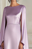 Lilac Scoop Sheath Tea-Length Formal Dress with Cape