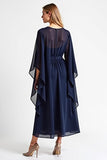Navy Chiffon V Neck Long Mother of the Bride Dress with Ruffles