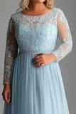 Sky Blue Plus Size A Line Long Mother of the Bride Dress with Lace Appliques