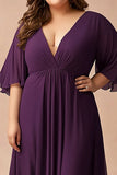 Dark Purple Plus Size V-Neck Chiffon Long Mother of the Bride Dress