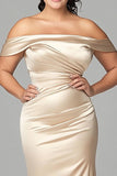 Plus Size Sheath Champagne Satin Long Mother of the Bride Dress