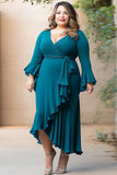 Peacock V-Neck Ruffled Plus Size Mother of the Bride Dress