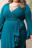 Peacock V-Neck Ruffled Plus Size Mother of the Bride Dress