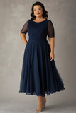Navy Scoop A Line Flowy Plus Size Mother of the Bride Dress