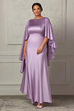 Lilac Sheath Satin Plus Size Mother of the Bride Dress with Cape