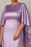 Lilac Sheath Satin Plus Size Mother of the Bride Dress with Cape