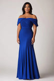 Royal Blue Off the Shoulder Sheath Maxi Plus Size Mother of the Bride Dress