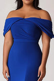 Royal Blue Off the Shoulder Sheath Maxi Plus Size Mother of the Bride Dress