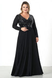 Black A Line Chiffon Plus Size Maxi Mother of the Bride Dress with Sequins