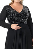 Black A Line Chiffon Plus Size Maxi Mother of the Bride Dress with Sequins