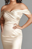 Elegant Satin Champagne Sheath Plus Size Long Mother of the Bride Dress