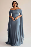 Chiffon Grey Blue Off the Shoulder Plus Size Long Mother of the Bride Dress