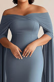 Chiffon Grey Blue Off the Shoulder Plus Size Long Mother of the Bride Dress